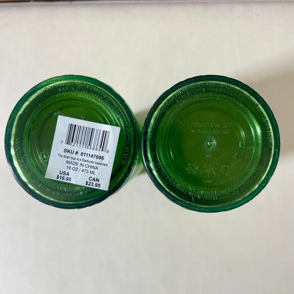 Starbucks 16 oz Green Swirl Ribbon Tumbler Set of 2 - Picture 3 of 5
